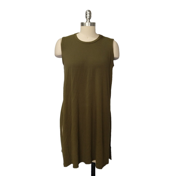 Eileen Fisher Split Side Tunic Top Size XS Sleeveless Olive Green Viscose Blend - Picture 1 of 7